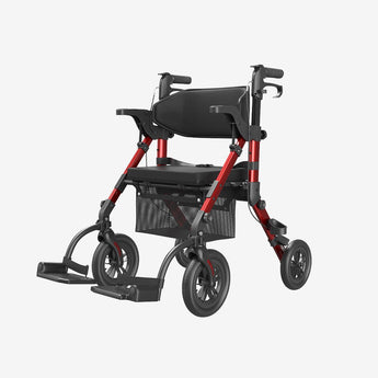 Z51 2-in-1 Rollator-Rollstuhl, faltbarer roter Transportrollstuhl